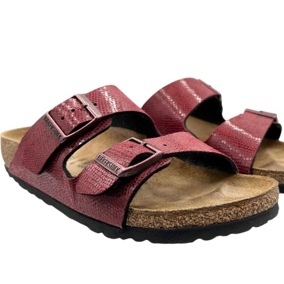Birkenstock Arizona Birko-Flor Maroon Snake Pattern 2 Straps Slide Sandals 36 - Picture 10 of 15